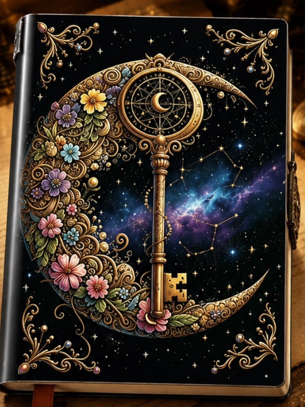 Key Moon Floral Journal Hardcover – Multicolor